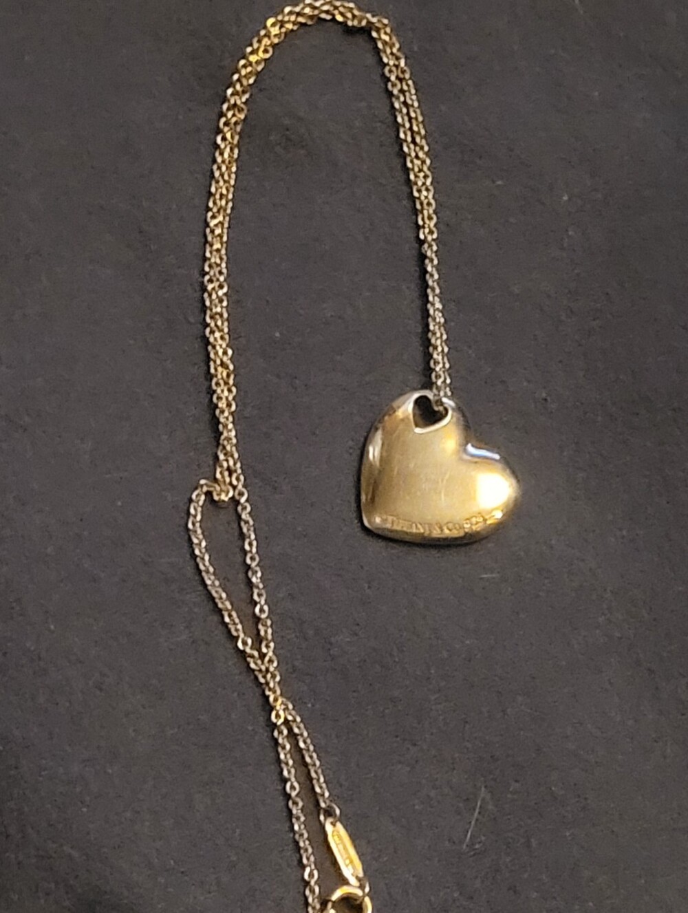 Authentic Tiffany & Co. Stencil Cutout Two Heart Necklace 16" Silver w/Pouch